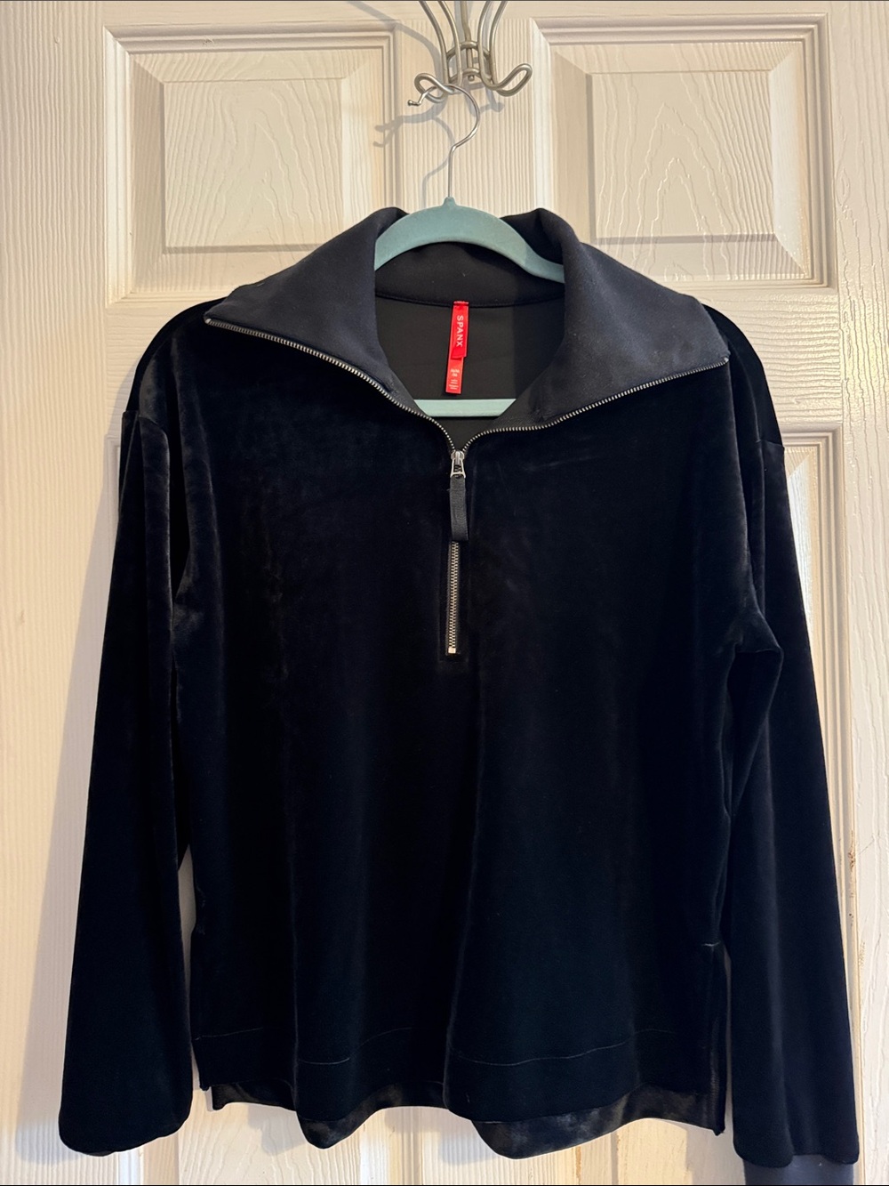 SPANX Black Velvet Half-Zip Pullover